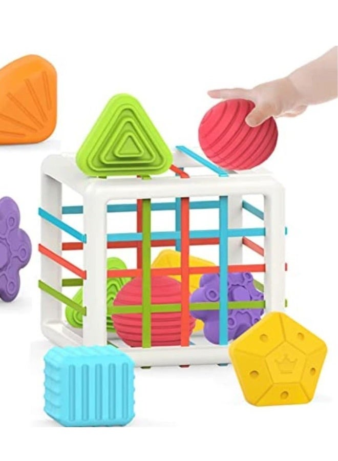 فيب هوم Montessori Toys for 1 Year Old, Cube Bin & 6 Sensory Shape Blocks, Baby Toys 12-18 Months, Developmental Gifts for Toddler Age 1 2 3 - Image 2
