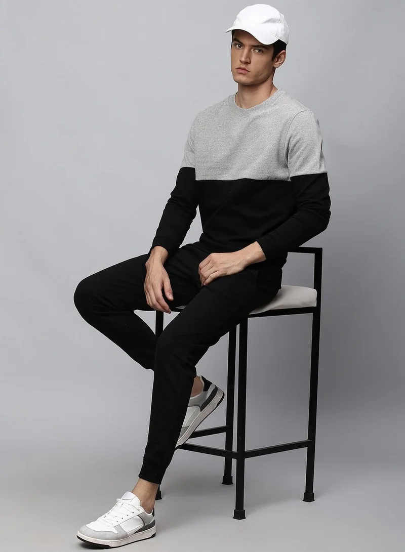 Dennis Lingo  Men'S Grey Melange Polyester Blend Colourblocked Regular Fit Sweatshirt  | Best Price UAE