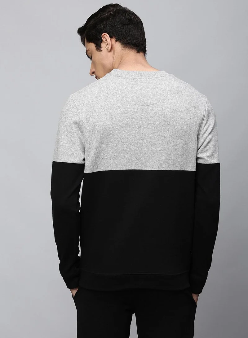 Dennis Lingo  Men'S Grey Melange Polyester Blend Colourblocked Regular Fit Sweatshirt  | Best Price UAE