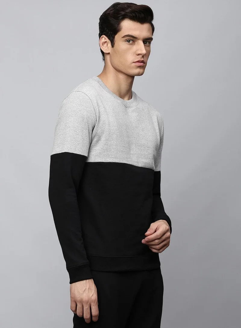 Dennis Lingo  Men'S Grey Melange Polyester Blend Colourblocked Regular Fit Sweatshirt  | Best Price UAE