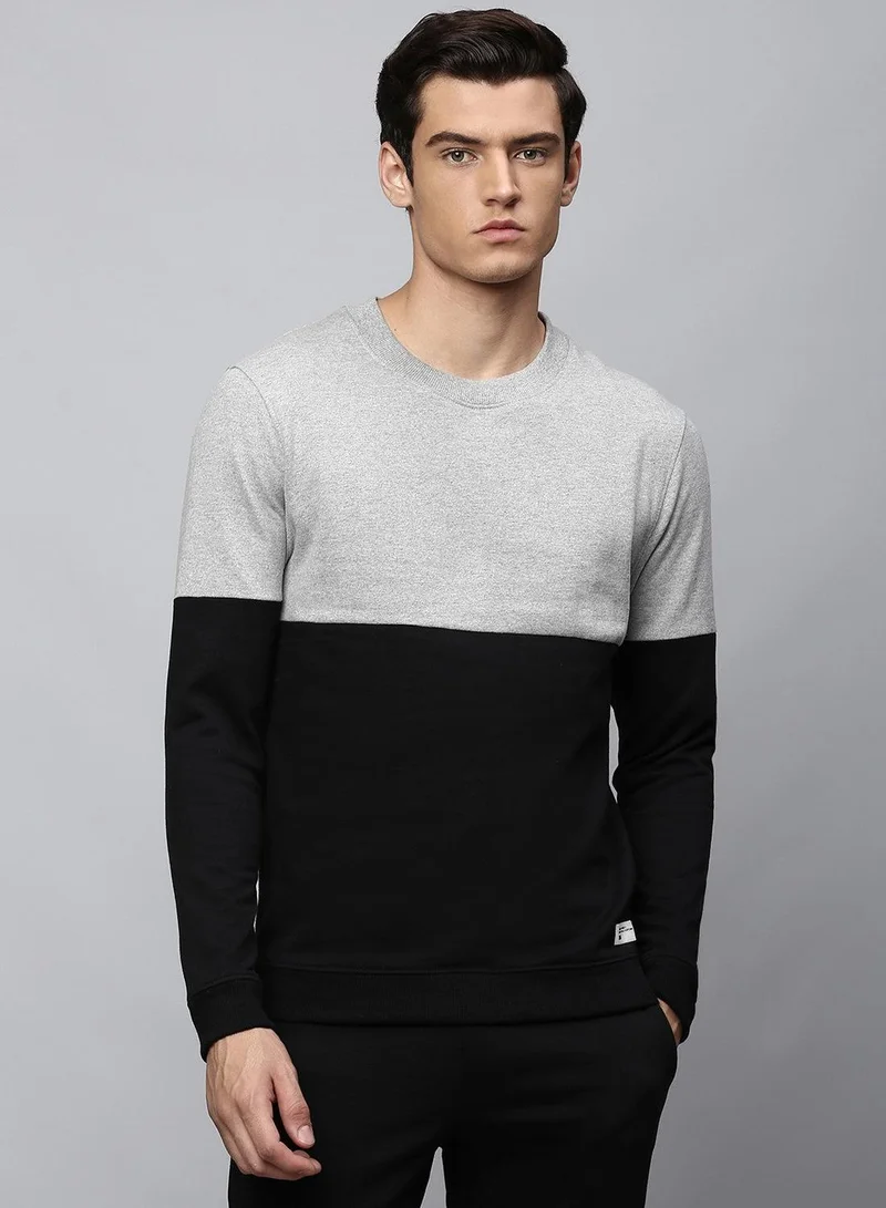 Dennis Lingo  Men'S Grey Melange Polyester Blend Colourblocked Regular Fit Sweatshirt  | Best Price UAE