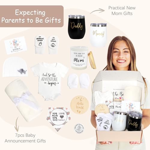 Suhctuptx New Mom Gifts for Women, Luxury Pregnancy Gift for New Parents Gender Reveal Gifts Elephant Baby Sets w/Mom Dad Tumbler Newborn Essentials for First Time Moms, Expecting Parents to Be, Baby Shower… - Image 2