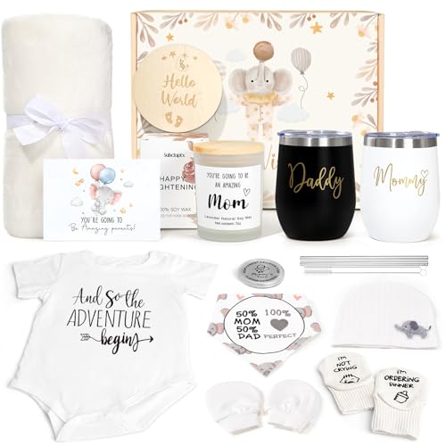 Suhctuptx New Mom Gifts for Women, Luxury Pregnancy Gift for New Parents Gender Reveal Gifts Elephant Baby Sets w/Mom Dad Tumbler Newborn Essentials for First Time Moms, Expecting Parents to Be, Baby Shower… - Image 1