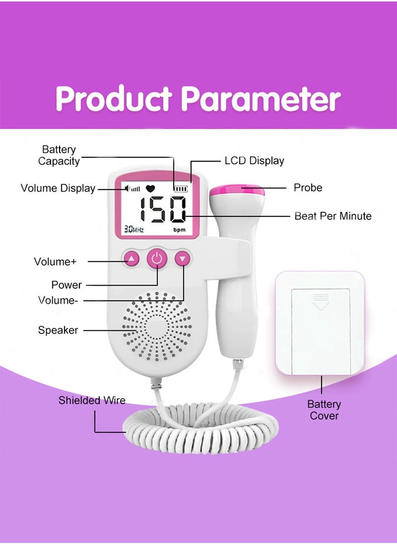 Generic Fetal Heart Rate Detector, Portable Fetal Heart Rate Detector, Home Doppler Meter With LCD Display, For Monitoring Baby's Heartbeat At Home  - Image 3