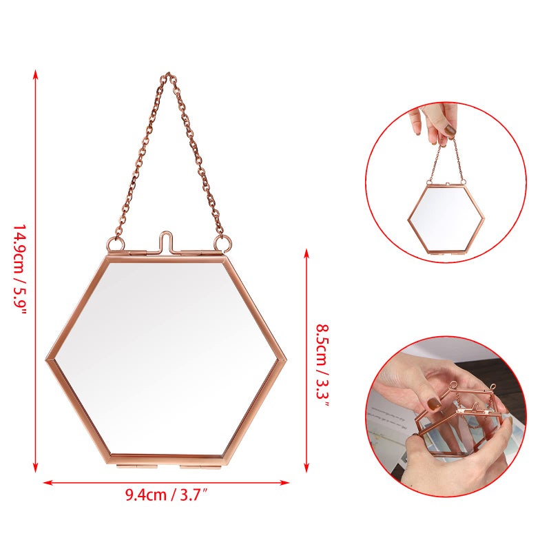 JUXYES Set of 4 Hexagon Mini Brass Wall Hanging Photo Frame  Golden Glass Hanging Picture Artwork Display Frame  Double Glass Floating Frame Style Gallery Wall Frame for Picture  Poster  etc - Image 2