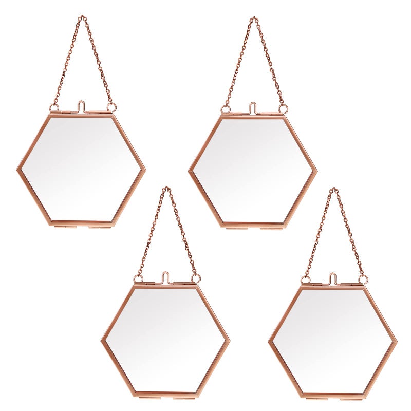 JUXYES Set of 4 Hexagon Mini Brass Wall Hanging Photo Frame  Golden Glass Hanging Picture Artwork Display Frame  Double Glass Floating Frame Style Gallery Wall Frame for Picture  Poster  etc - Image 1