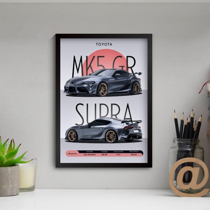 Funk You Store Supra Poster | Framed MK5 Supra A4 Sized (31 x 23 cm) | JDM Car Poster for Wall, Gift for Boys, Hypercar Frames | Japanese Car Posters for Wall, Bedroom, Hostel, Study Area, Hostel - Image 3