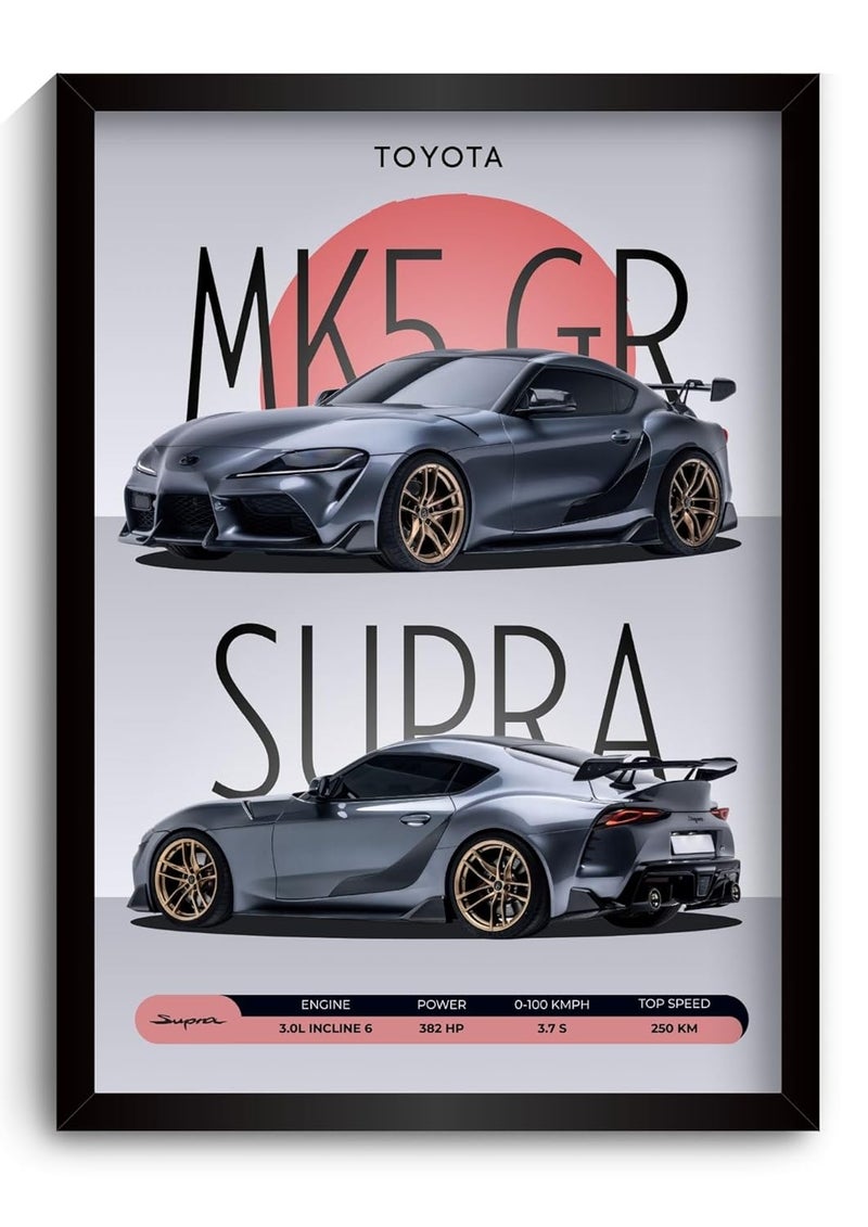 Funk You Store Supra Poster | Framed MK5 Supra A4 Sized (31 x 23 cm) | JDM Car Poster for Wall, Gift for Boys, Hypercar Frames | Japanese Car Posters for Wall, Bedroom, Hostel, Study Area, Hostel - Image 1