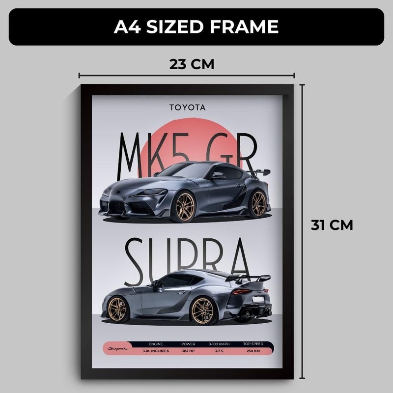 Funk You Store Supra Poster | Framed MK5 Supra A4 Sized (31 x 23 cm) | JDM Car Poster for Wall, Gift for Boys, Hypercar Frames | Japanese Car Posters for Wall, Bedroom, Hostel, Study Area, Hostel - Image 2