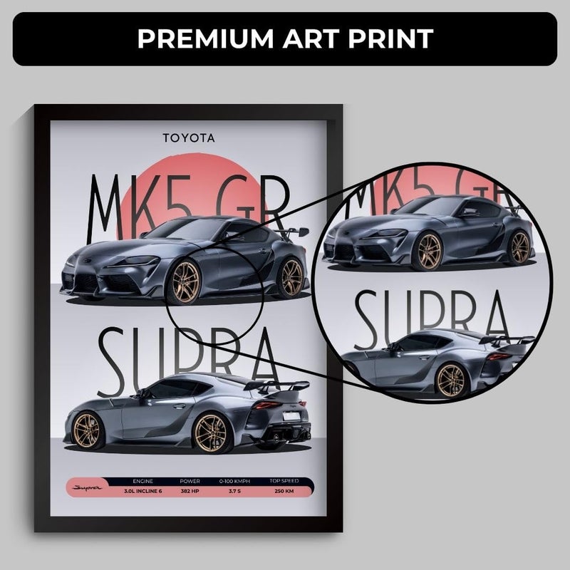 Funk You Store Supra Poster | Framed MK5 Supra A4 Sized (31 x 23 cm) | JDM Car Poster for Wall, Gift for Boys, Hypercar Frames | Japanese Car Posters for Wall, Bedroom, Hostel, Study Area, Hostel - Image 5