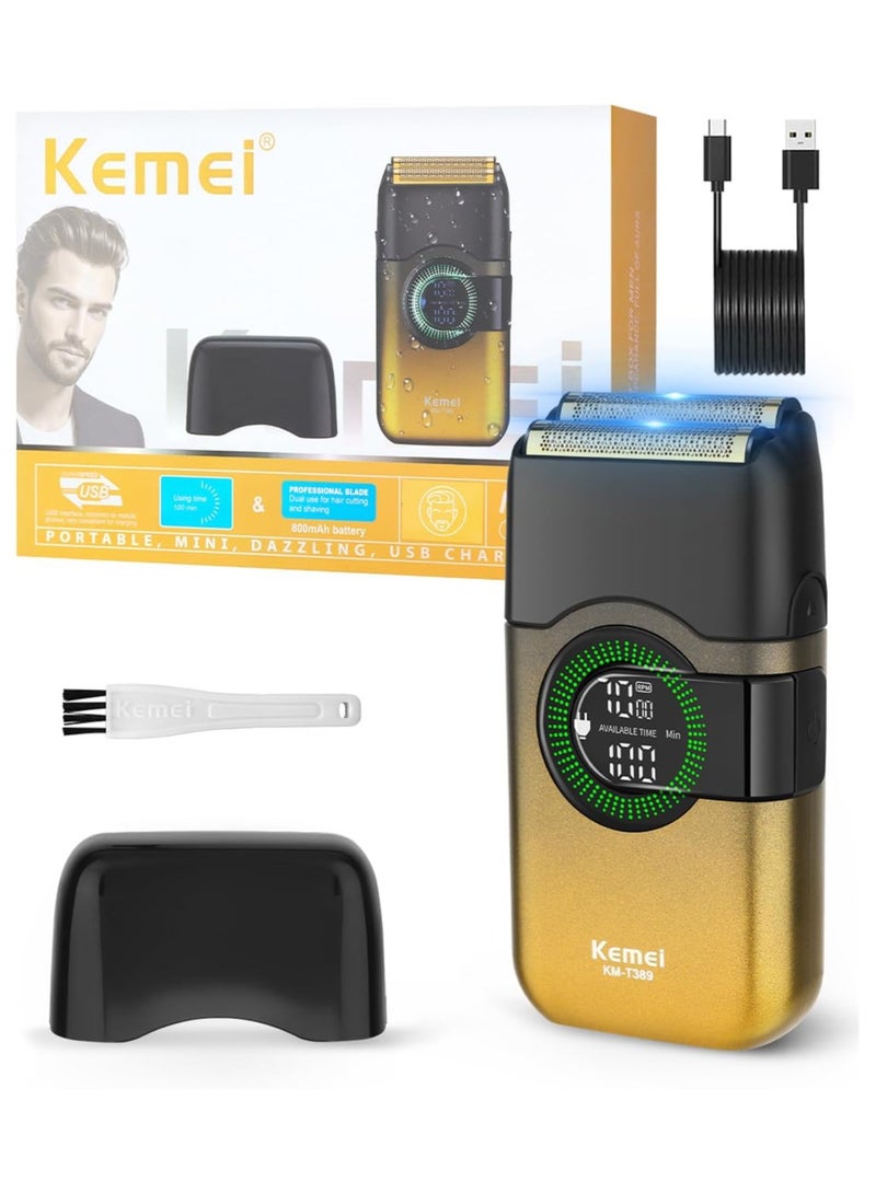 Kemei Electric Foil Shavers for Men, Double Foil Razor with Floating Blades, Cordless Skin Fade Beard Shaver, USB Type C Rechargeable Up to 100 Min Usage, Travel Lock KM-T389 Gold/Black - Image 1