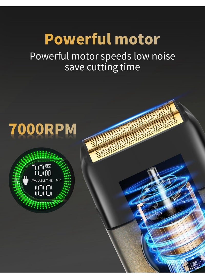 Kemei Electric Foil Shavers for Men, Double Foil Razor with Floating Blades, Cordless Skin Fade Beard Shaver, USB Type C Rechargeable Up to 100 Min Usage, Travel Lock KM-T389 Gold/Black - Image 2