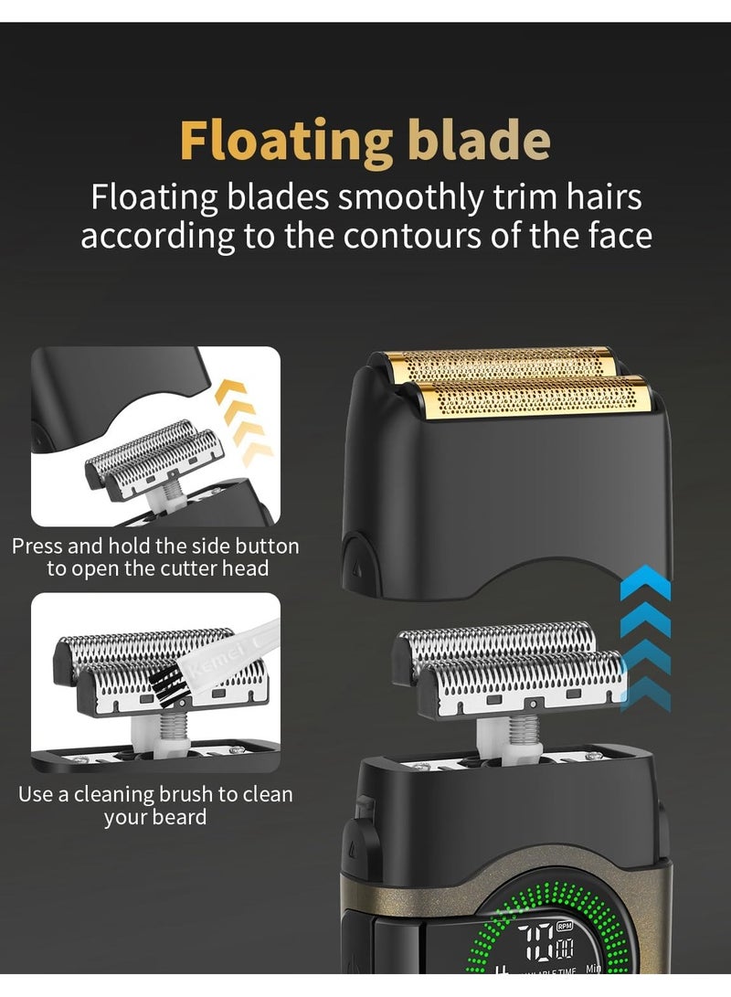 Kemei Electric Foil Shavers for Men, Double Foil Razor with Floating Blades, Cordless Skin Fade Beard Shaver, USB Type C Rechargeable Up to 100 Min Usage, Travel Lock KM-T389 Gold/Black - Image 5