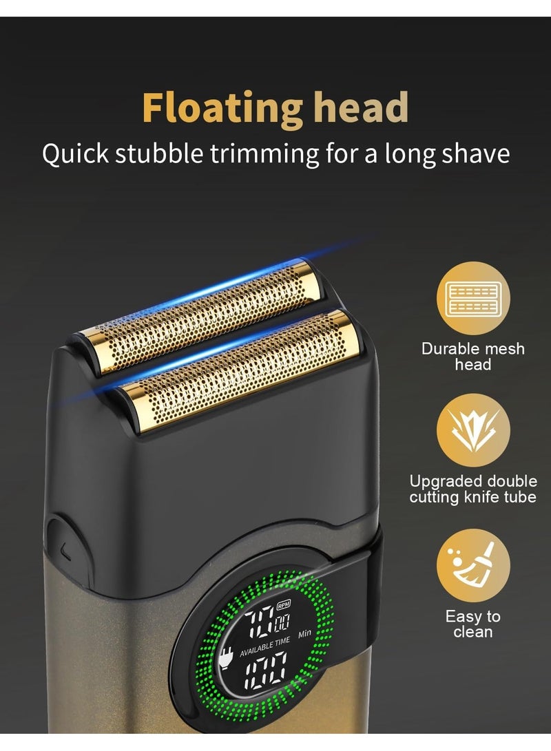 Kemei Electric Foil Shavers for Men, Double Foil Razor with Floating Blades, Cordless Skin Fade Beard Shaver, USB Type C Rechargeable Up to 100 Min Usage, Travel Lock KM-T389 Gold/Black - Image 4