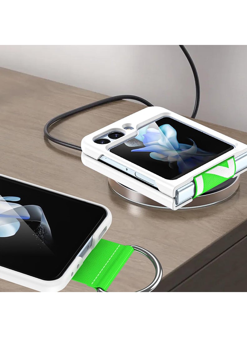 Theodor Samsung Galaxy Z Flip 6 Silicone Strap Cover, Protective Phone Case with Finger Grip, Matte Finish, Soft Surface, White - Image 4