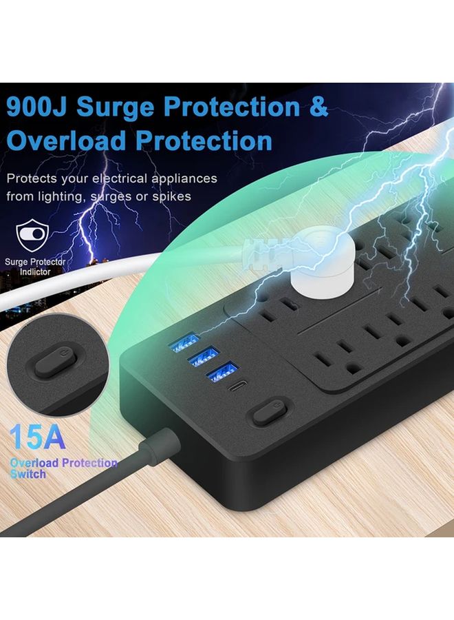 Black Power Strip 10 Outlets 4 USB Ports 1 USB C Charging Port 5ft Extension Cord - Image 5