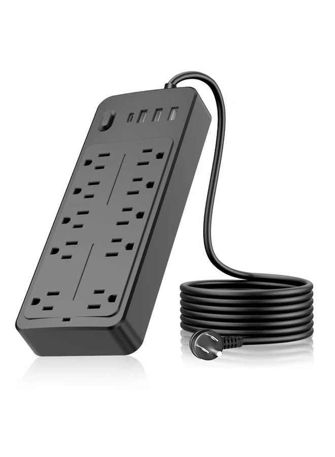 Black Power Strip 10 Outlets 4 USB Ports 1 USB C Charging Port 5ft Extension Cord - Image 1