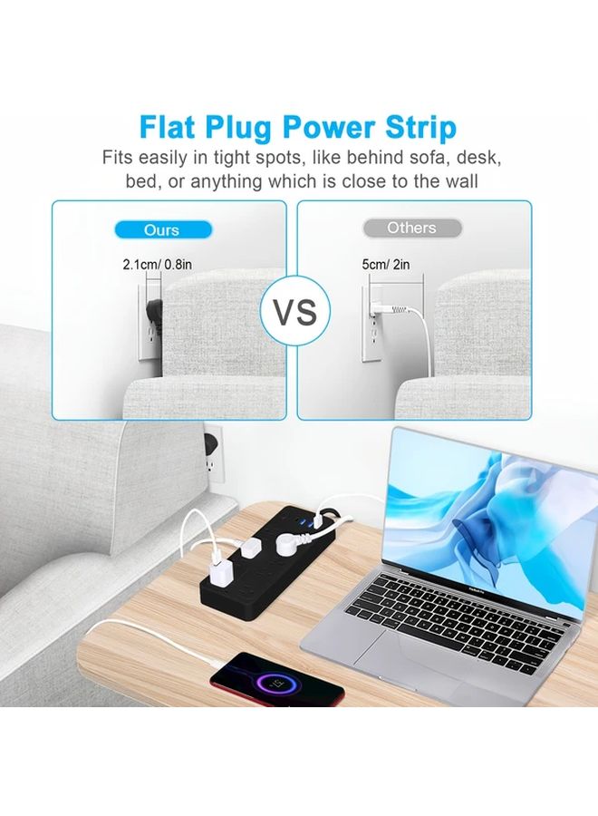 Black Power Strip 10 Outlets 4 USB Ports 1 USB C Charging Port 5ft Extension Cord - Image 4
