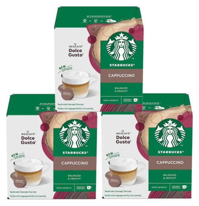 Starbucks Nescafe Dolce Gusto Cappuccino 12 Capsules of 6x14.5g, 6x5.5g Pack of 3 - Image 1