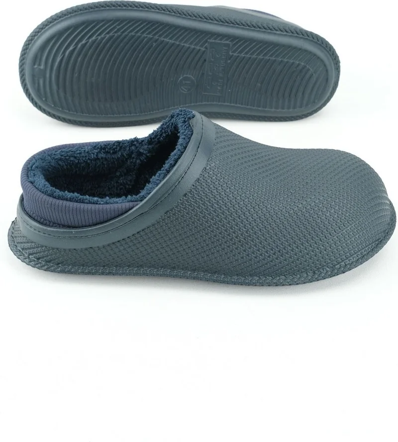 جيزر Men's Winter Eva Plush Furry Silent Sole Home Garden Slippers Navy Blue