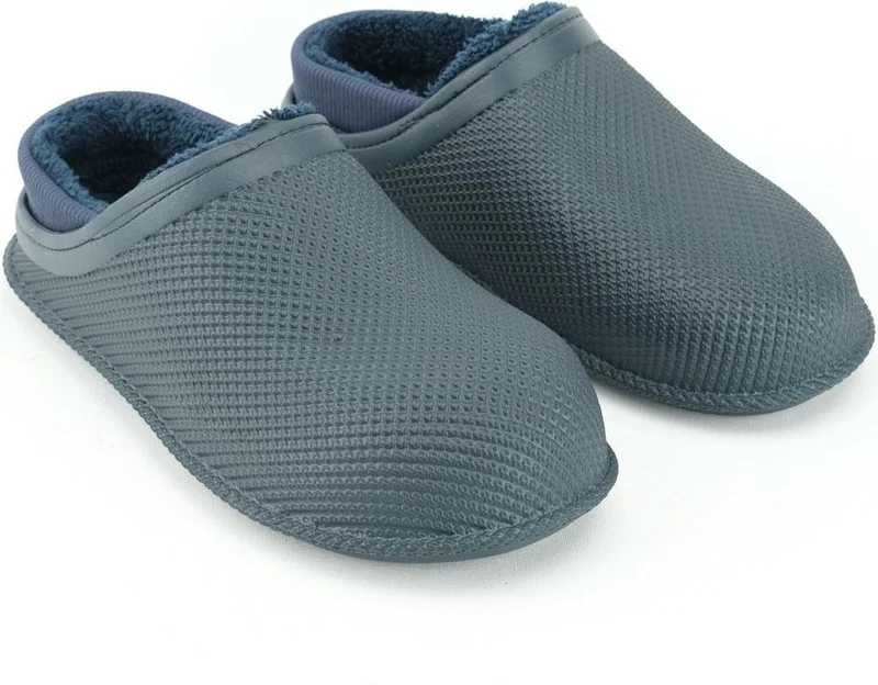 جيزر Men's Winter Eva Plush Furry Silent Sole Home Garden Slippers Navy Blue