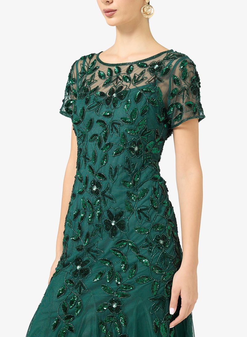 Adrianna Papell Embellished Crew Neck Dress - Image 3