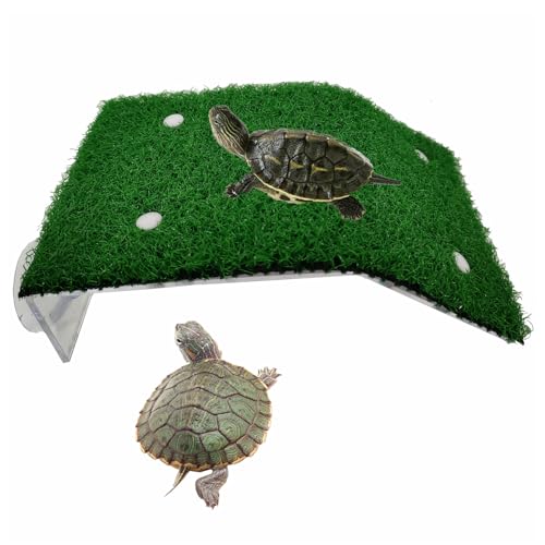 alfyng Turtle Resting Basking Platform Simulation Grass Turtle Ramp Lawn Tortoise Climbing Ladder Resting Terrace for Reptile Frog Terrapin Amphibian Medium - Image 2