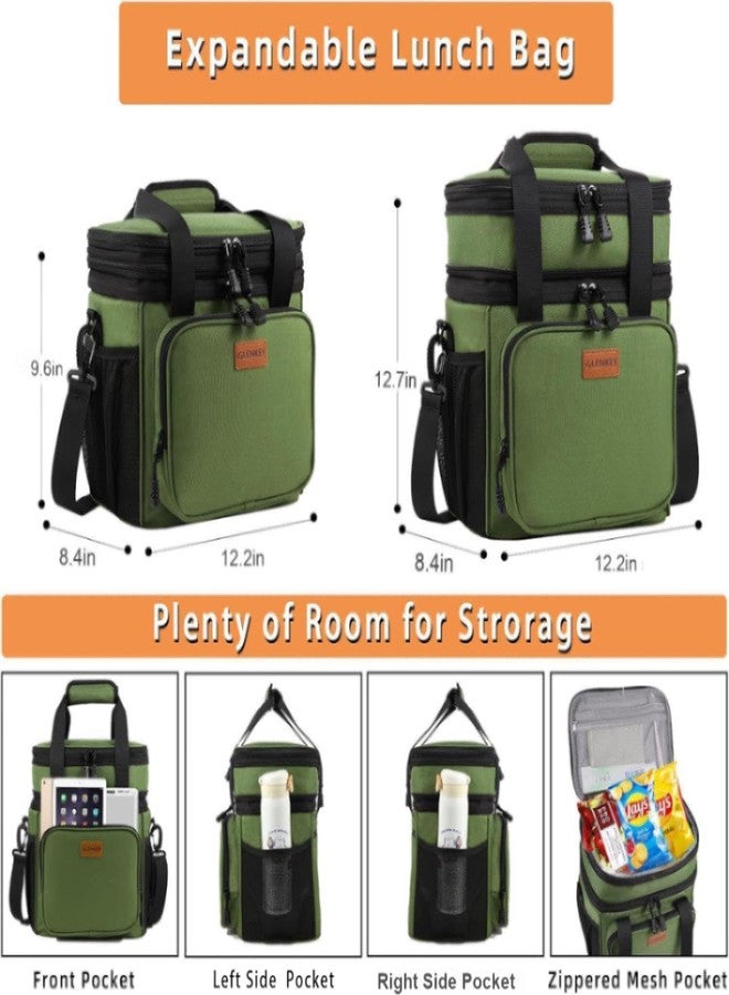 GLENKEY Expandable XLarge Lunch Box, Insulated Heavy Duty Lunch Bag Waterproof Leakproof Durable Cooler Bag for Men Women Adults Work Construction Camping Trip, 25L, Army Green - Image 3