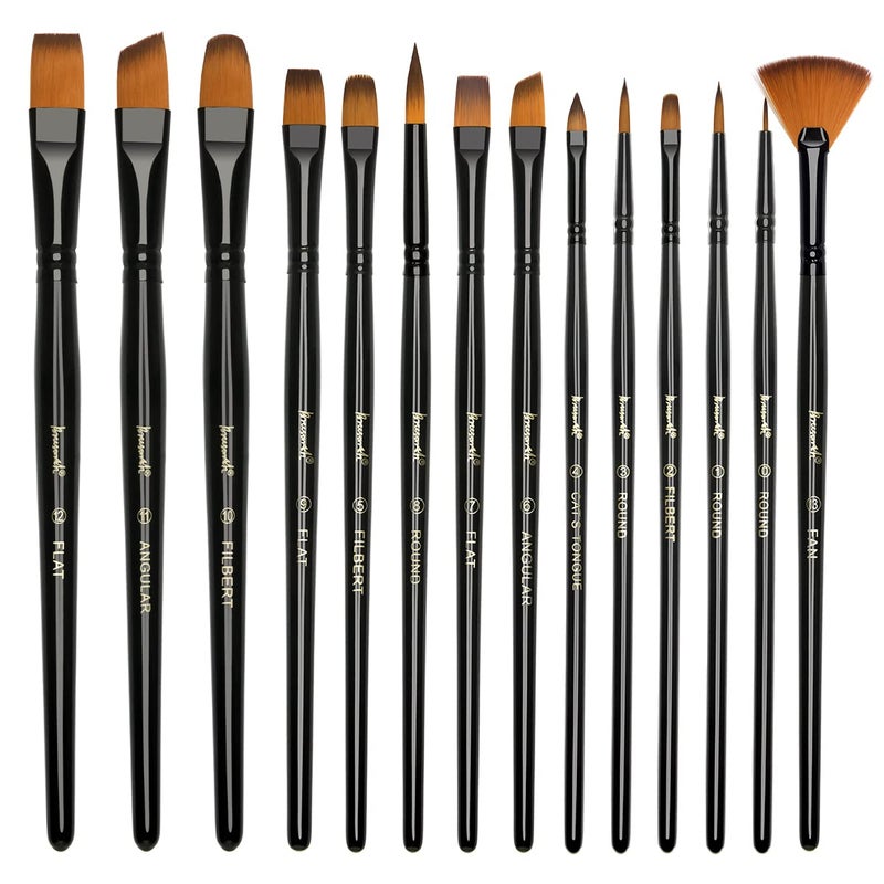 Brusarth Paint Brushes Set 14 PCS Artist Brush for Acrylic Oil Watercolor Gouache Artist Professional Painting Kits with Synthetic Nylon Tips