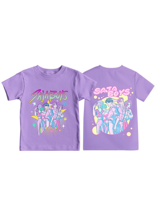 Best-seller Kpop Anime Cartoon Print Round Neck Short-sleeve T-shirt Casual Loose Children's Top