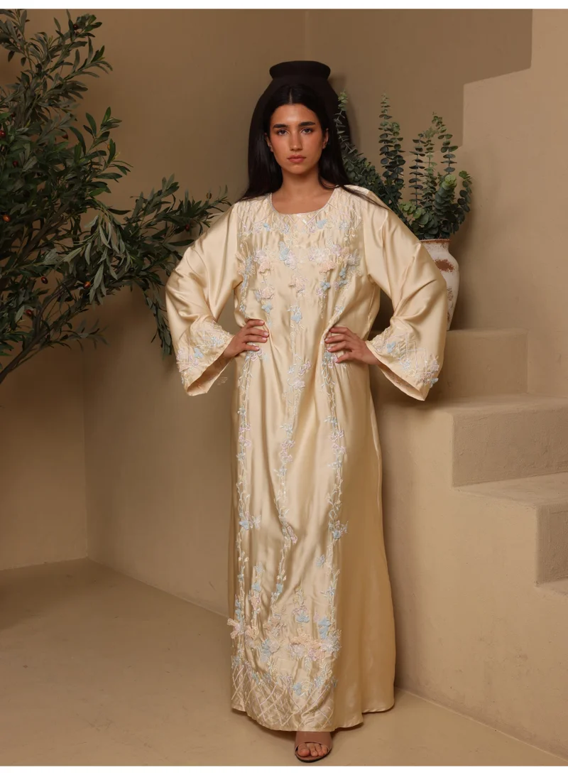 اكسا جلابية براعم حريرية مطرزة IK1116 اصفر