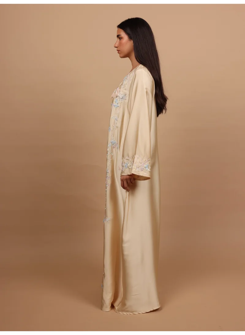IKKXA  IKKXA Silk Blossom Embroidered Jalabiya IK1116 Yellow for Women | Best Price UAE
