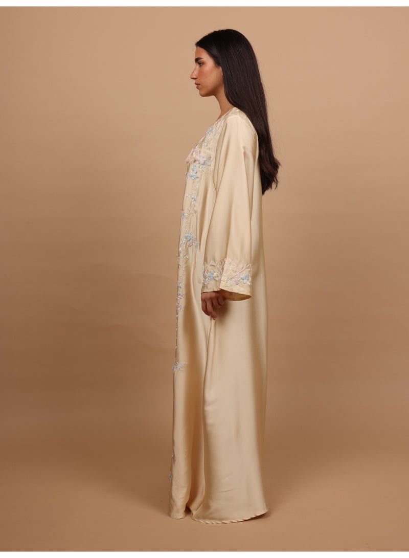 IKKXA Silk Blossom Embroidered Jalabiya IK1116 Yellow - Image 3