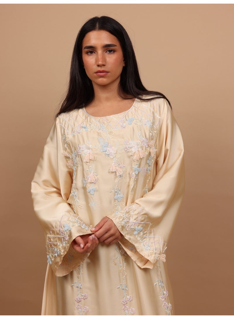 IKKXA Silk Blossom Embroidered Jalabiya IK1116 Yellow - Image 2