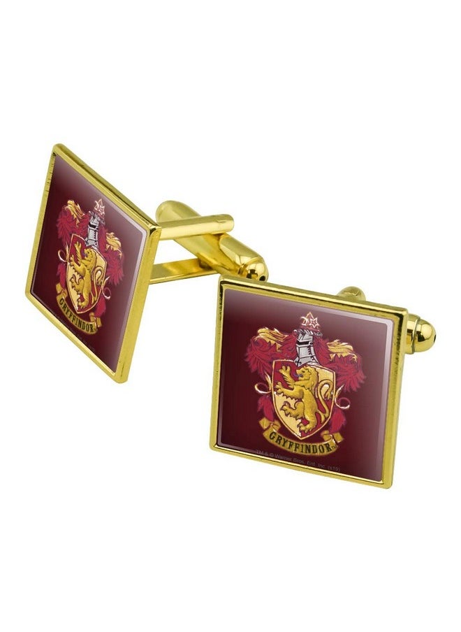 GRAPHICS & MORE - Harry Potter Gryffindor Painted Crest Square Cufflink Set Gold Color - Image 1