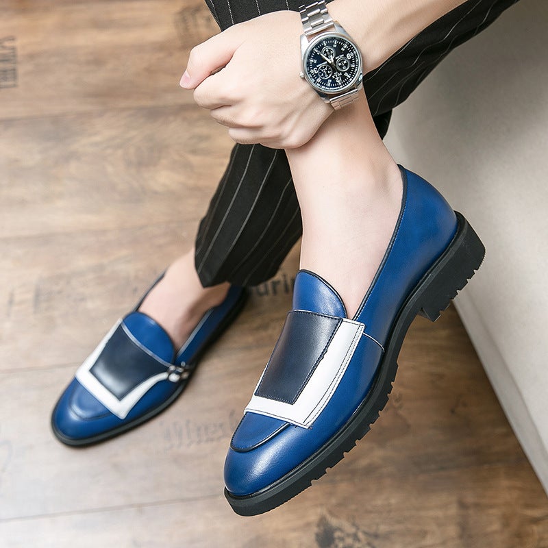 Leather Splicing Casual Shoes Fashion Color Matching Slip-On Men'S Shoes Large Size Trendy Round Toe Shoes - Image 5