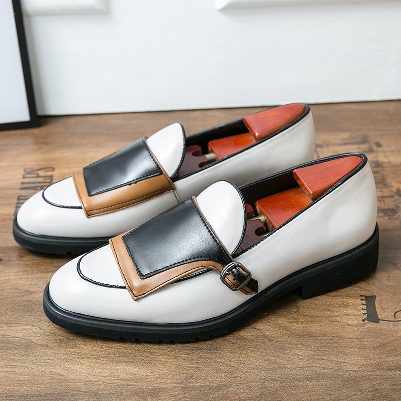 Leather Splicing Casual Shoes Fashion Color Matching Slip-On Men'S Shoes Large Size Trendy Round Toe Shoes - Image 2
