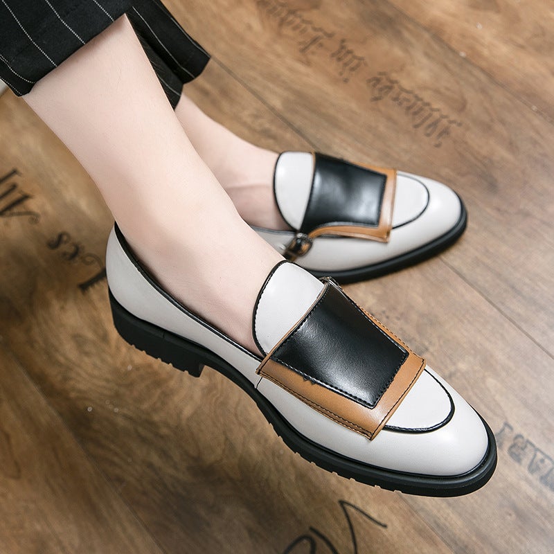 Leather Splicing Casual Shoes Fashion Color Matching Slip-On Men'S Shoes Large Size Trendy Round Toe Shoes - Image 3