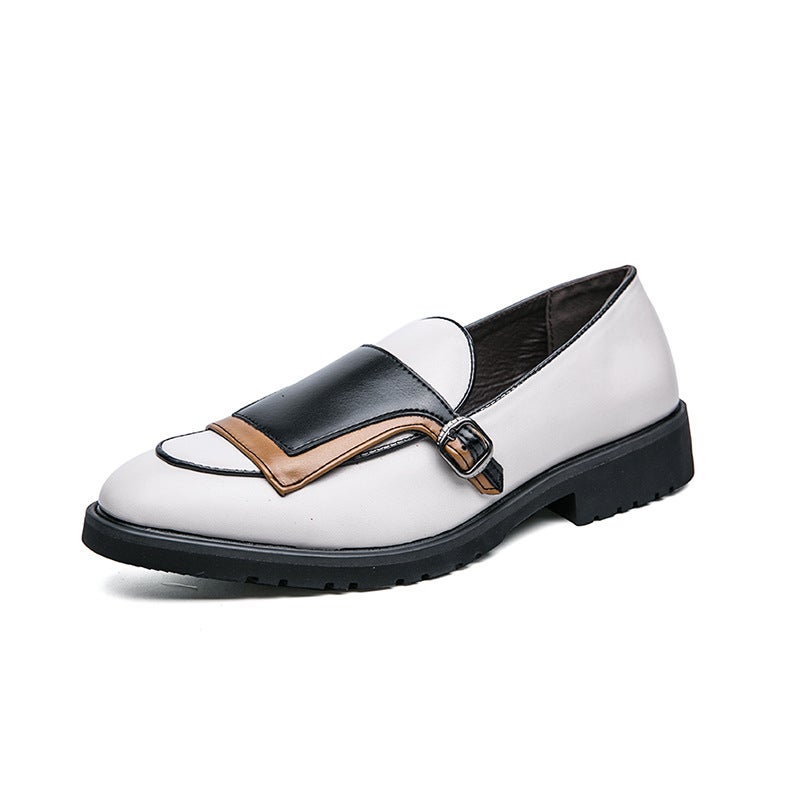 Leather Splicing Casual Shoes Fashion Color Matching Slip-On Men'S Shoes Large Size Trendy Round Toe Shoes - Image 1