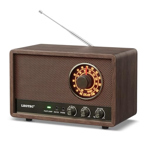 LEOTEC AM FM RadioRetro Wood Table RadioPortable Bluetooth Speaker Plug in WallBest Reception with AUXHeadphone JackBass ControlGreat for HomeOutdoorBrown - Image 1