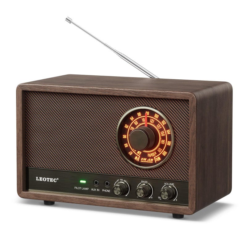 LEOTEC AM FM RadioRetro Wood Table RadioPortable Bluetooth Speaker Plug in WallBest Reception with AUXHeadphone JackBass ControlGreat for HomeOutdoorBrown - Image 2