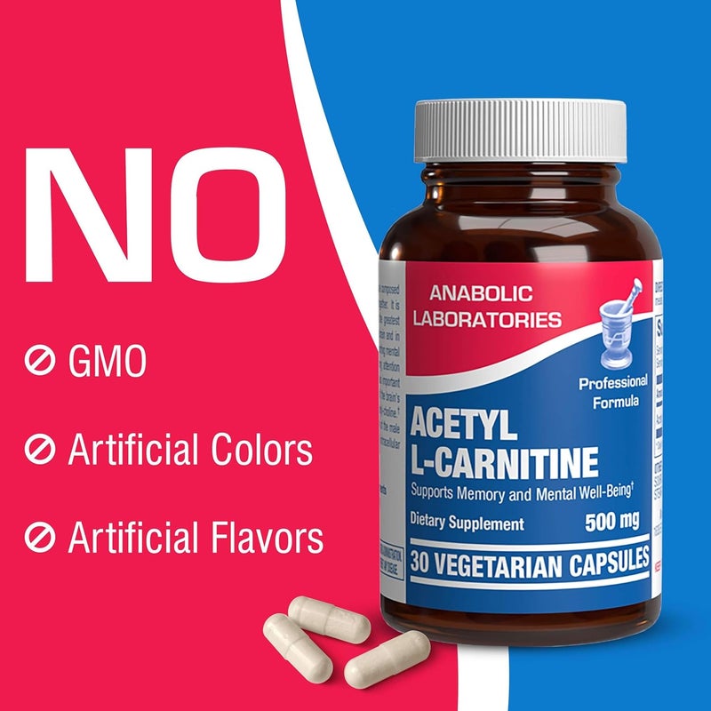Anabolic Laboratories ألكار أسيتيل إل كارنيتين 500 ملغ مكمل عالي الفعالية من إل كارنيتين لدعم الأعصاب والذاكرة والطاقة والتركيز نباتي غير معدل وراثيًا صنع في الولايات المتحدة في مرافق cGMP 30 حصة - Image 5