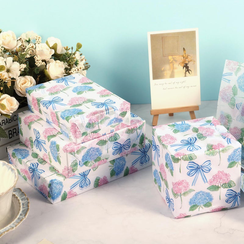 Fabllewavi 100 Sheets Watercolor Hydrangea Tissue Paper, Pastel Floral Bow Patterns Wrapping Paper for Birthday DIY Crafts Wedding Baby Shower Party Supplies, 13.8 x 19.7 Inch (Hydrangea) - Image 4