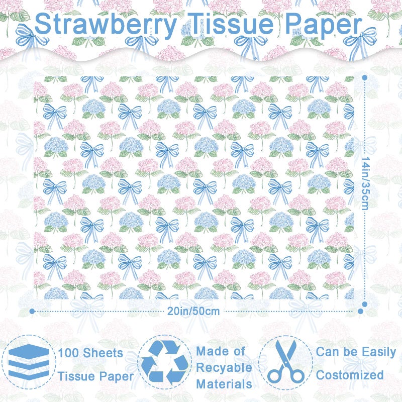 Fabllewavi 100 Sheets Watercolor Hydrangea Tissue Paper, Pastel Floral Bow Patterns Wrapping Paper for Birthday DIY Crafts Wedding Baby Shower Party Supplies, 13.8 x 19.7 Inch (Hydrangea) - Image 2