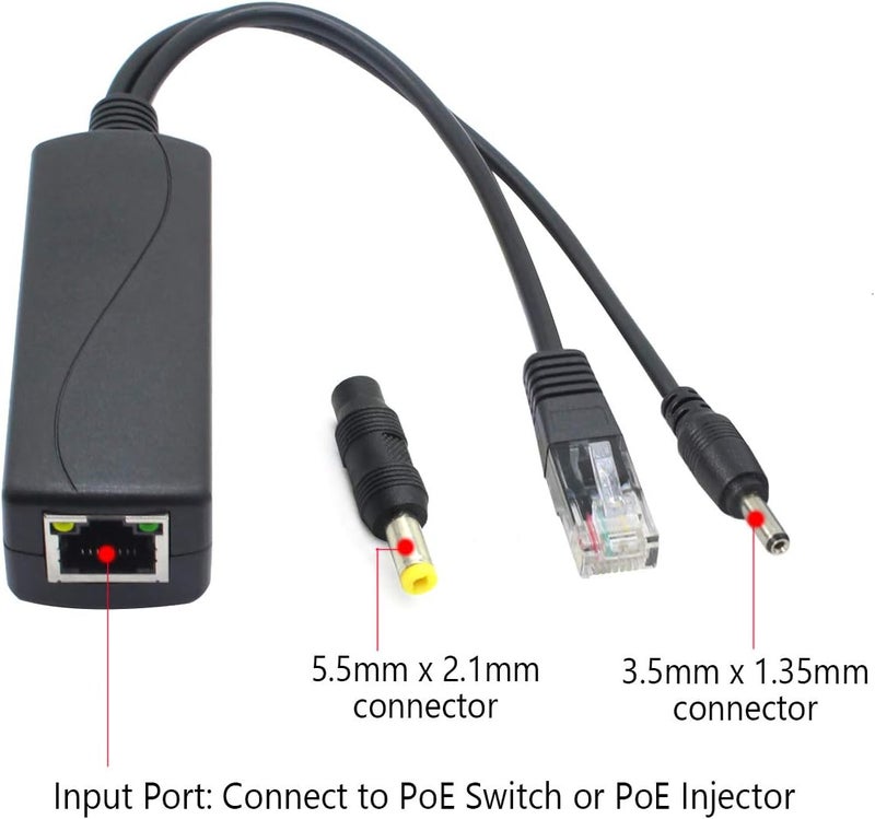 ANVISION 2-Pack 5V PoE Splitter, 48V to 5V 2.4A Adapter, Plug 3.5mm x 1.35mm, 5.5mm x 2.1mm Connector, IEEE 802.3af Compliant, for IP Camera and More - Image 3