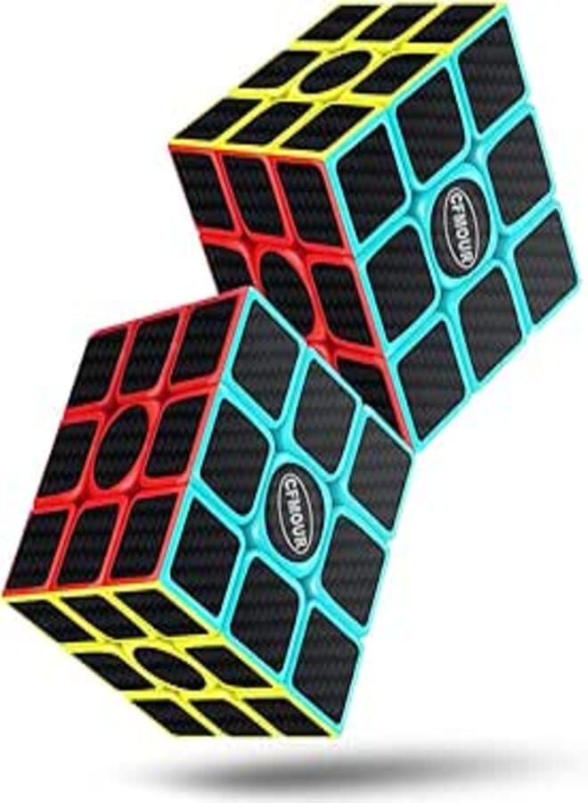 cfmour Speed Cube 3x3x3 Magic Carbon Fiber Sticker Smooth Cube, Enhanced Version Black - Pack of 2
