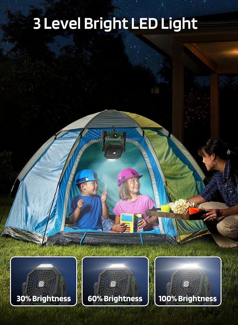3 Speeds Camping Table Fan Rechargeable Tent Fan with Hanging Hook,with LED Light Operated for Picnic, Barbecue, Fishing, Travel Home and office (Green) - Image 3