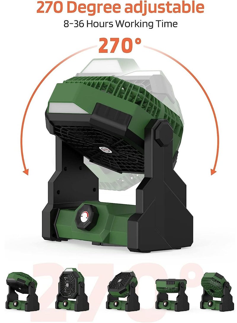 3 Speeds Camping Table Fan Rechargeable Tent Fan with Hanging Hook,with LED Light Operated for Picnic, Barbecue, Fishing, Travel Home and office (Green) - Image 5