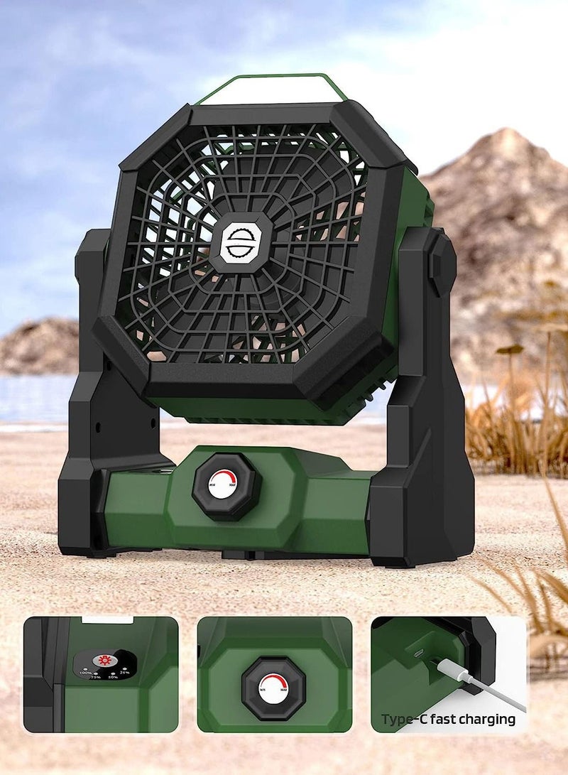 3 Speeds Camping Table Fan Rechargeable Tent Fan with Hanging Hook,with LED Light Operated for Picnic, Barbecue, Fishing, Travel Home and office (Green) - Image 4