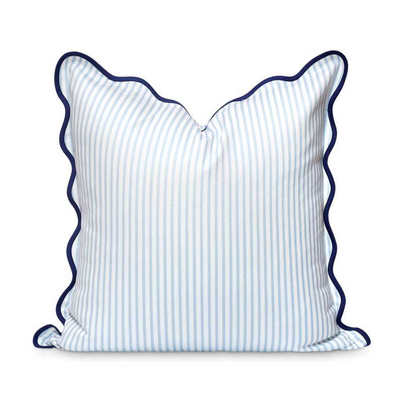 Hofdeco Premium Coastal Patio Indoor Outdoor Scalloped Throw Pillow Cover Only 20x20 Water Repellent for Backyard Couch Baby Blue Print Stripes - Image 2